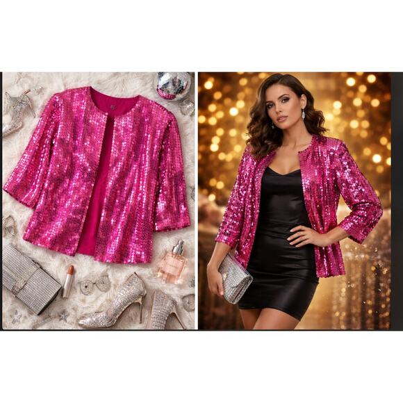 Vintage Pink Silk Sequin Jacket Arleen New York